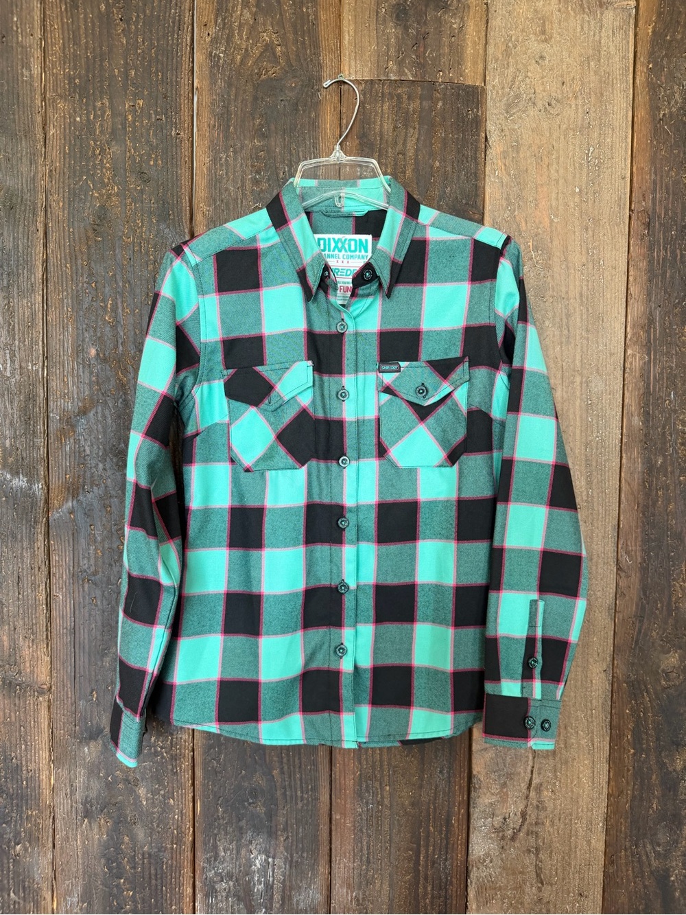 Dixxon Womenβs Shreddy Mint Green & Black Plaid Button-Up Shirt